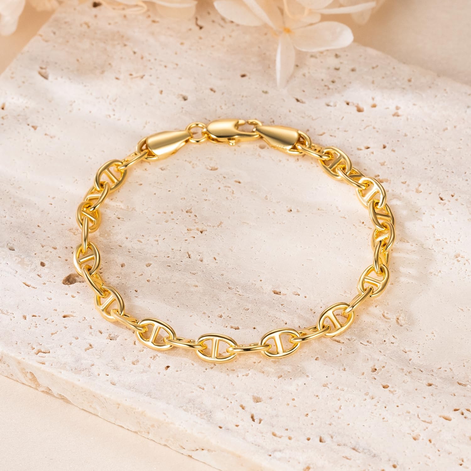 14K Gold Bracelets for Women Dainty Gold Bracelets for Womens Bracelet Flat Mariner Link Chain Bracelet for Women Men 6.5/7/7.5/8/9in - Image 4