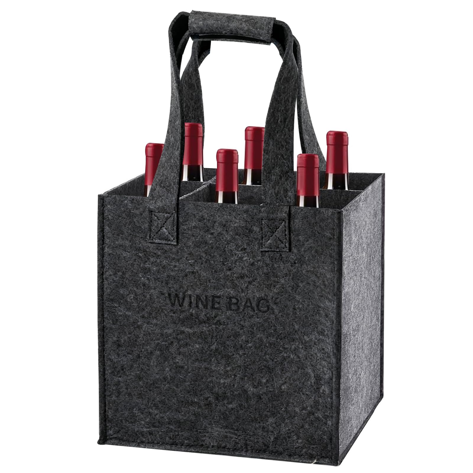 Wihozte Wine Bottle Bag, 6 Bottles Wine Carrier Bag, Reusable Felt Wine Bottle Carrier Bag with Wine Shockpro Protector, for Transporting Beer Liquor Champagne Drinks Party BBQ Picnic (Dark Gray)