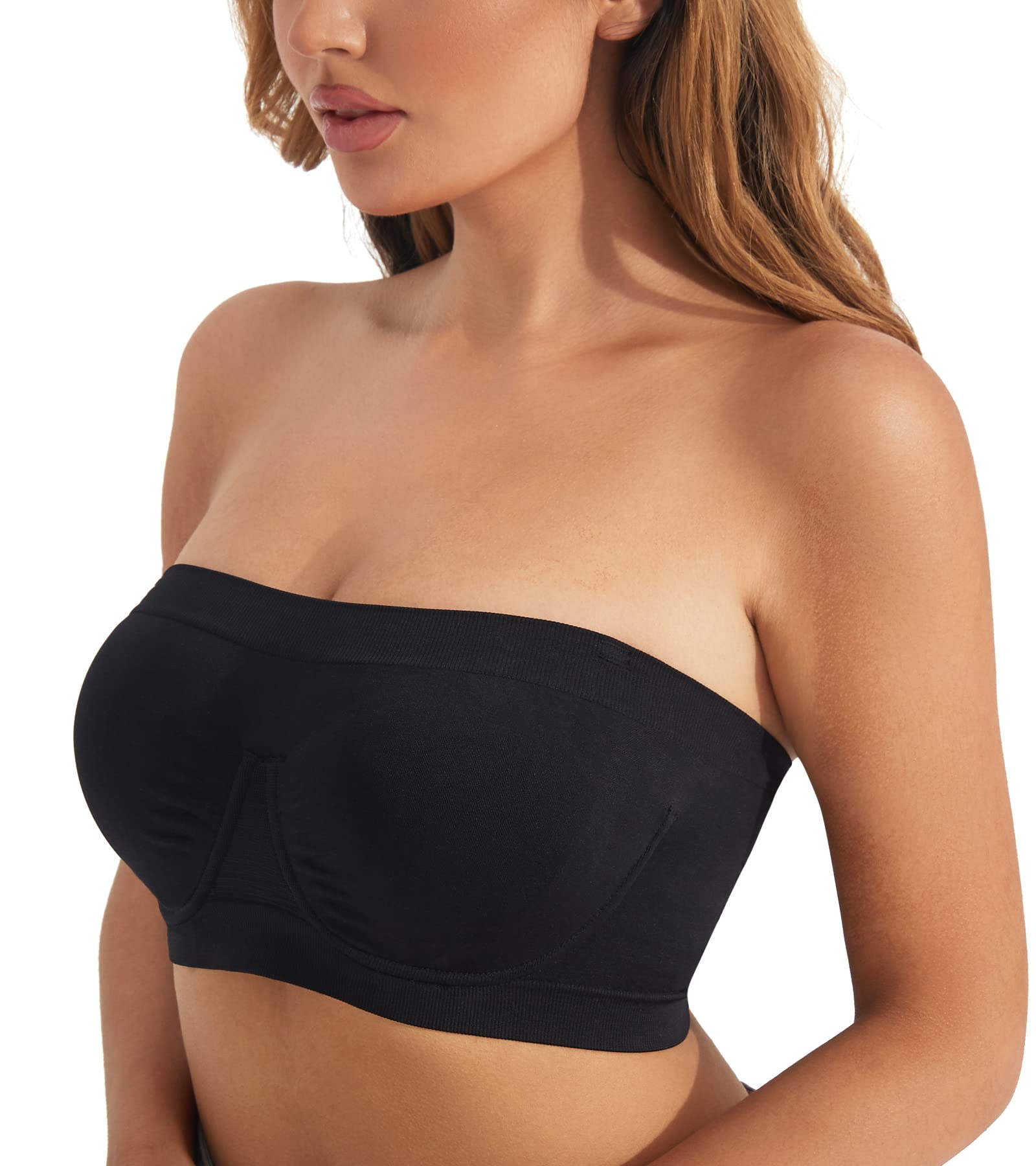 HACI Women's Seamless Strapless Bandeau Underwire Anti-Slip Unlined Multiway Supportive Everyday Bras