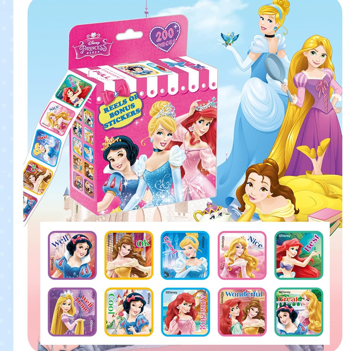 3 Pack Frozen Kids Sticker in 30 Designs,600 Pcs 1-1/2 Inch Self Adhesive Label Roll Stickers for Kids and Teacher(Princess) : Office Products