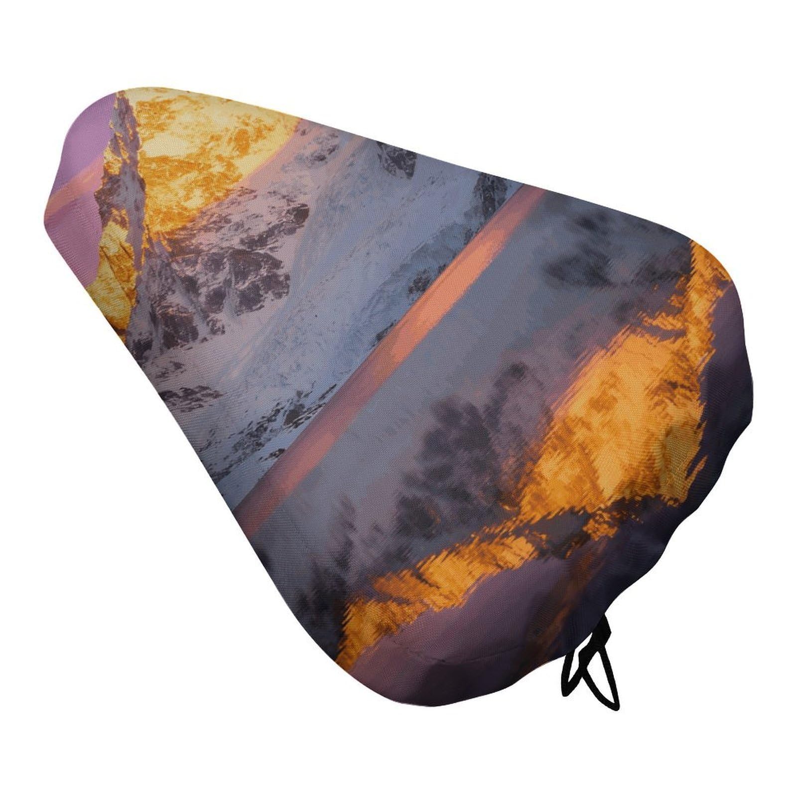 Snow Mountain Lake View Bike Seat Cover Waterproof Bicycle Seat Cover Rainproof Bike Saddle Cushion Covers Protector with Drawstring Washable Bike Saddle Cover for Women Men City/Mountain