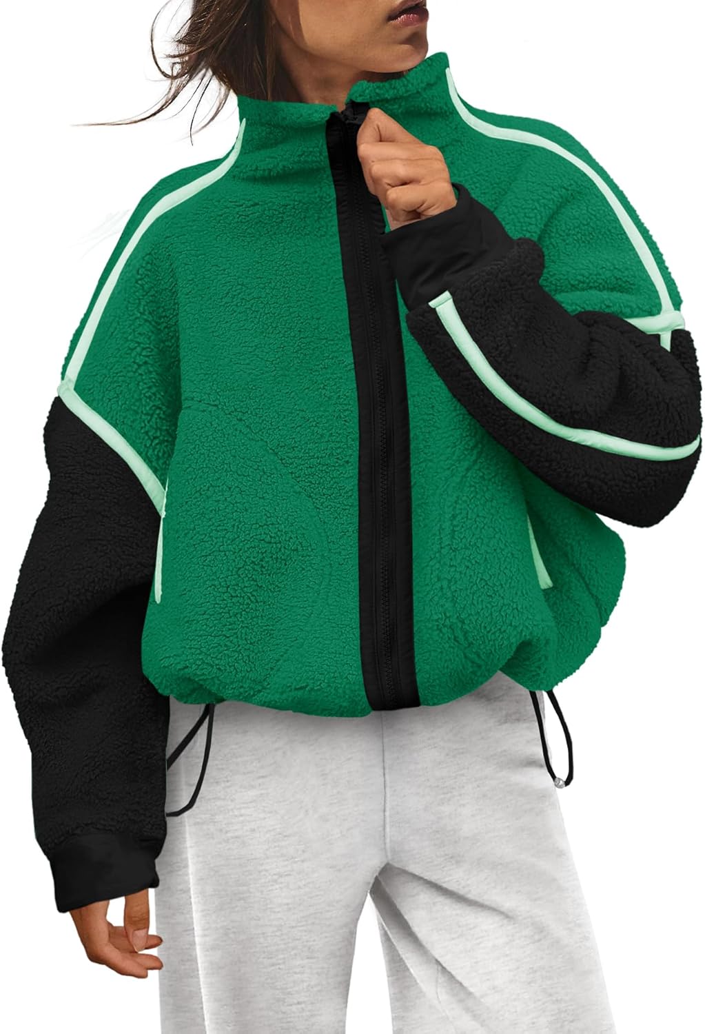 Nirovien Womens Oversized Fleece Jacket Zip Up Sherpa Jackets Warm Winter Coats with Pockets Fuzzy Outerwear