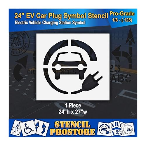 Plantillas de pavimento 24 pulgadas SĂmbolo de vehĂculo elĂ©ctrico circundado por enchufe 26 pulgadas x 28 pulgadas Plantillas de pavimento 24 pulgadas SĂmbolo de vehĂculo elĂ©ctrico circundado por enchufe 26 pulgadas x 28 pulgadas