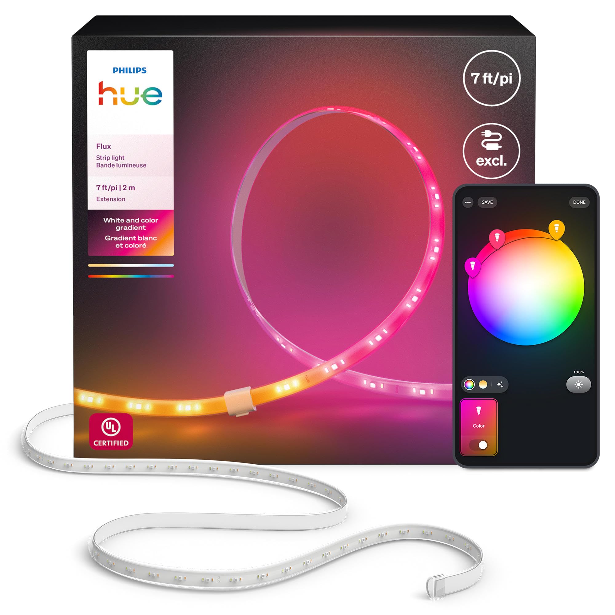 Photo 1 of Hue Flux 7-Feet LED Strip Light Extension, Vibrant Color and Ambiance, Flexible Indoor Lighting, Chromasync™ Color Blending, Cuttable, Extendable, Reusable, App and Voice Control