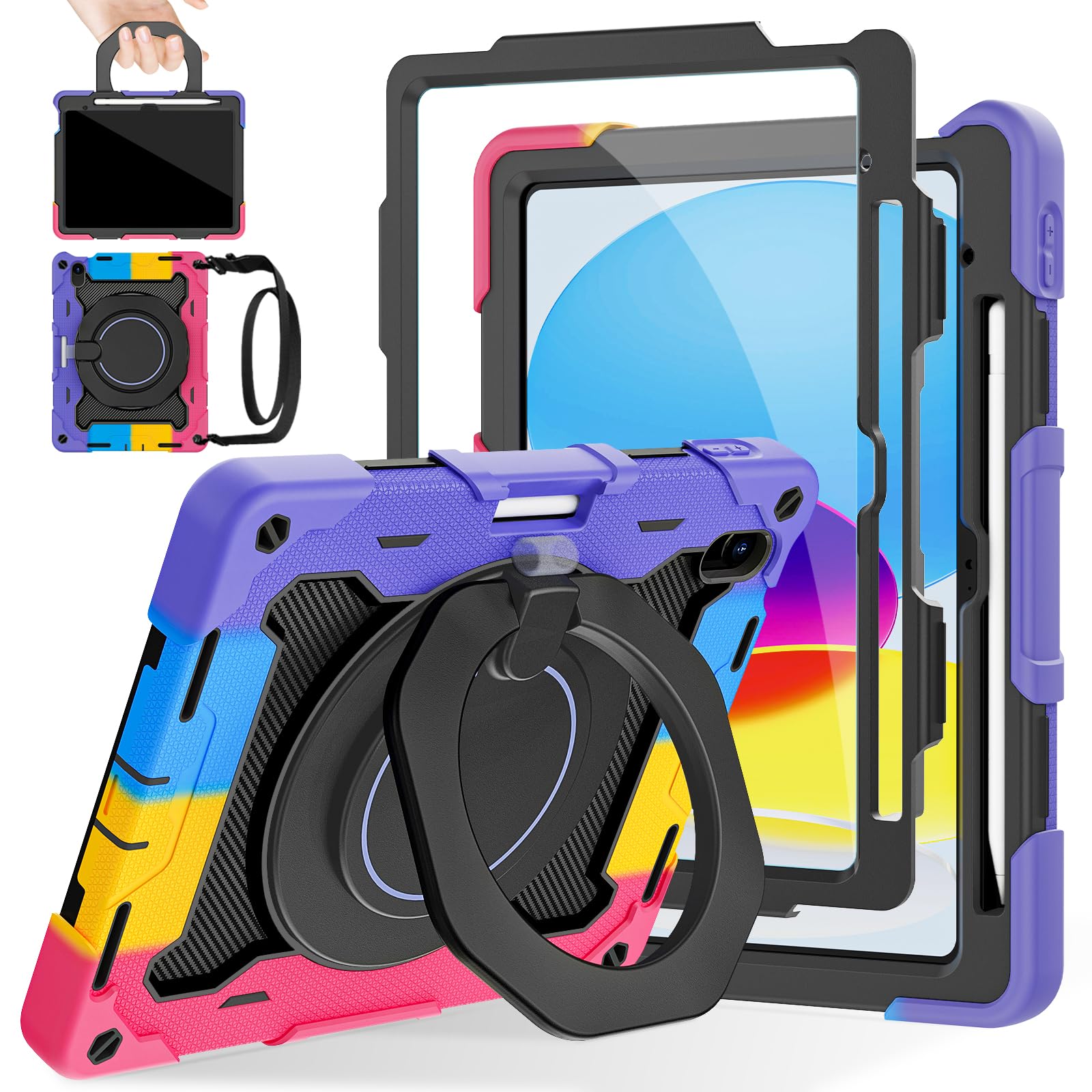 ROISKIN Case for iPad A16 11th Generation 11 Inch 2025, iPad 10th Generation Case 10.9" for Kids with Screen Protector,360 Kickstand & Handle,Pen