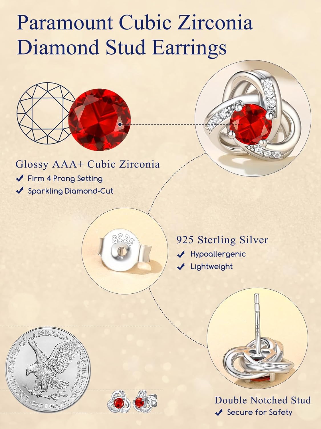 Suplight Love Knot Birthstone Earrings for Women, S925 Sterling Silver Earrings Flat Back Diamond Stud Earrings Christmas Gifts for Women Emerald Sapphire Earrings Birthday Gifts for Women Wife Mom - Image 6