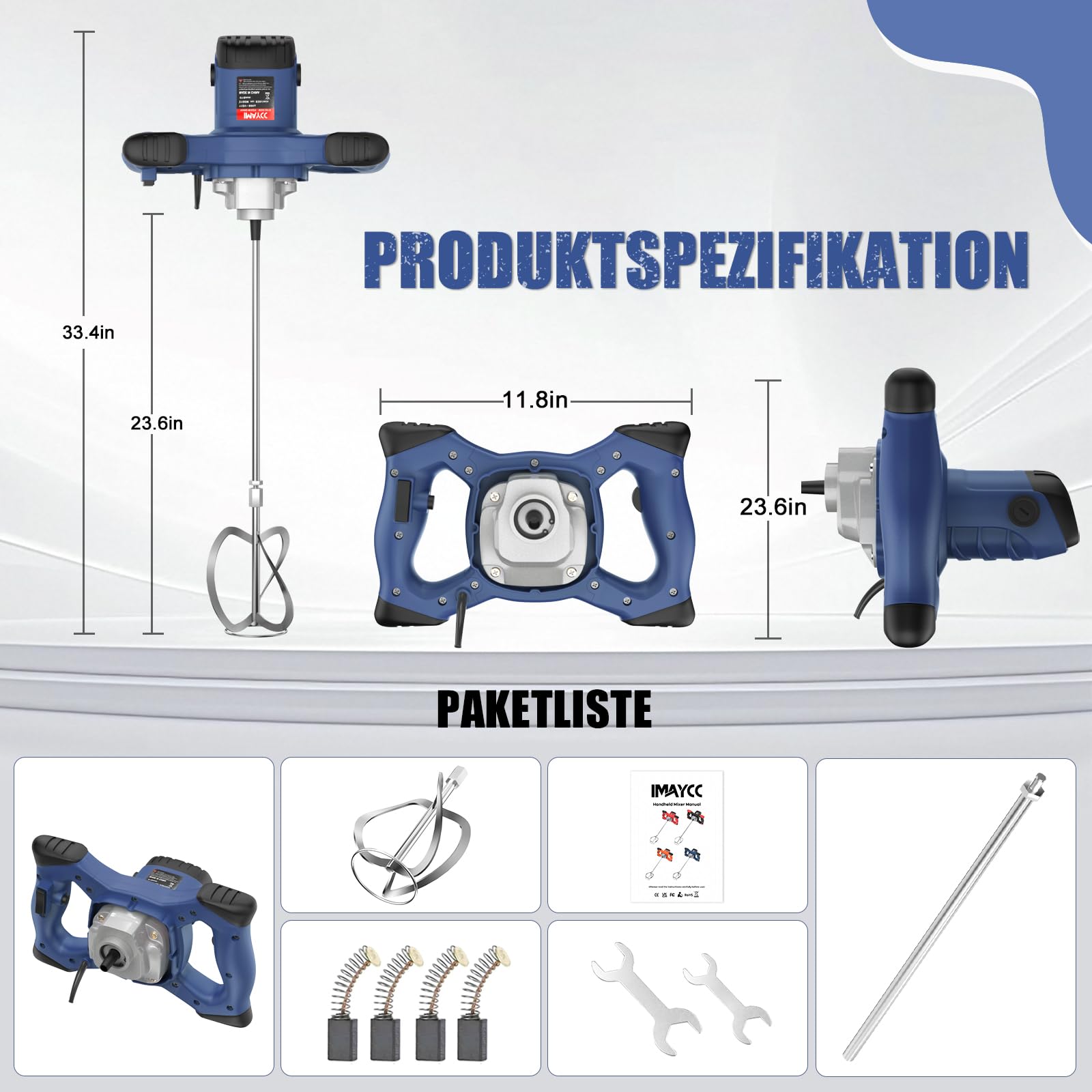 IMAYCC 2100W Elettrica Miscelatore per Malta Cemento Colla,6 Velocità | 270-930RPM,Agitatore M14 Regolabile,Professionale Betoniera per Trapano Per Vernice,Liquame di Cemento,Calcestruzzo,Foraggio