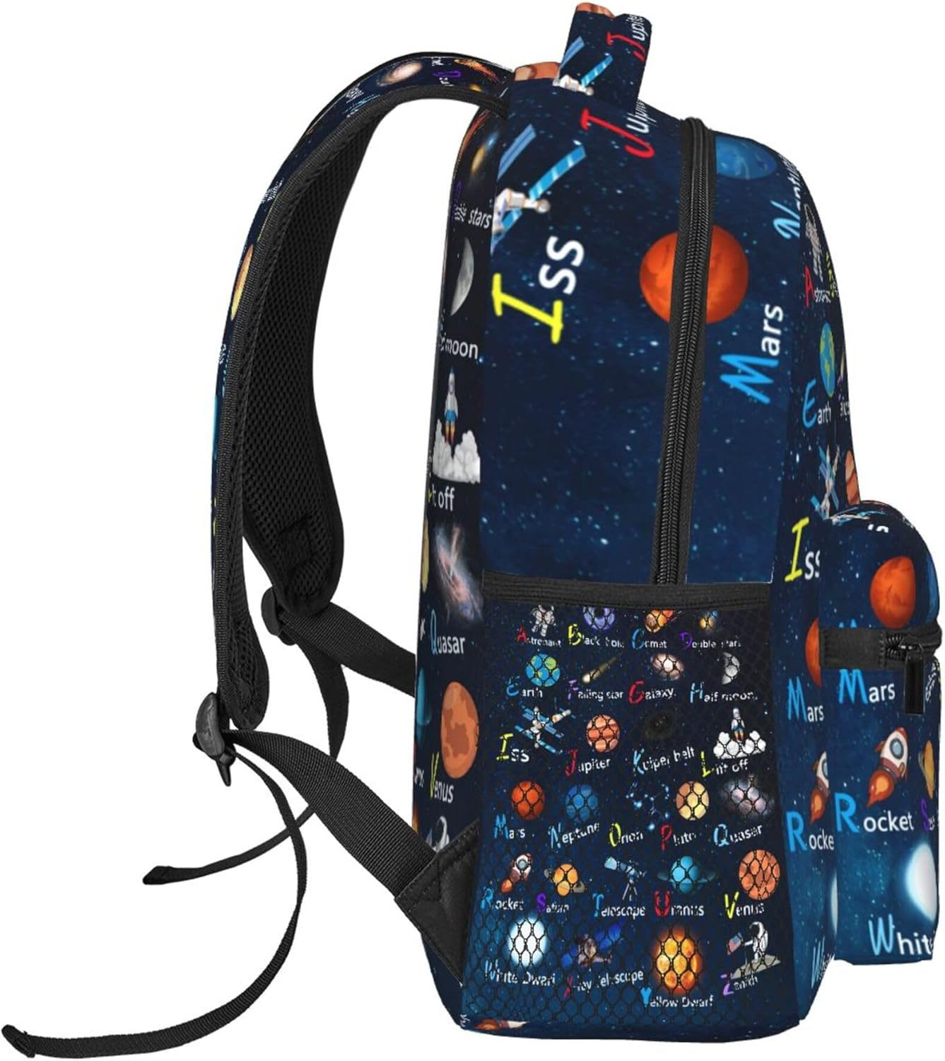 English Alphabet Space School Backpack Lightweight Waterproof 16 Inch Strap Adjustable ABC Planet Star Spaceship Astronaut Rocket Backpack for Boys Girls Kids - Image 3