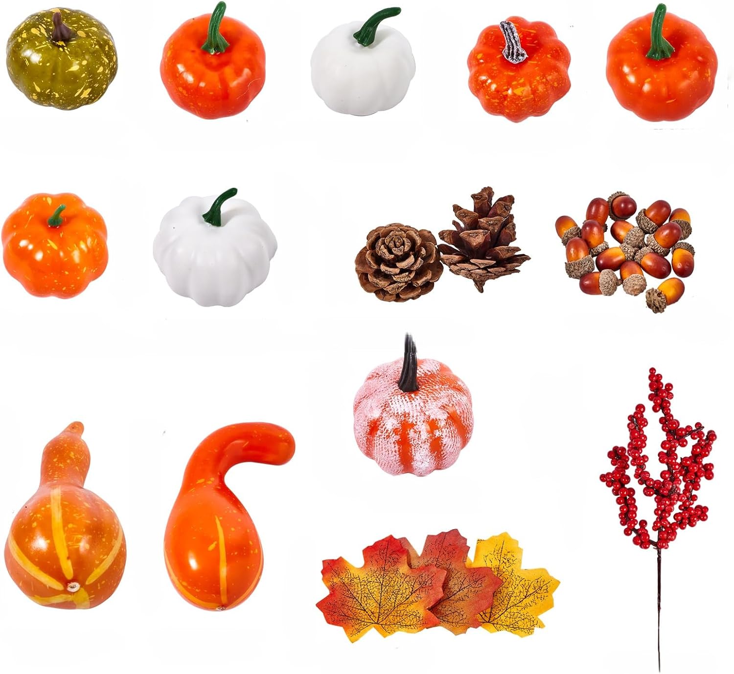 88 pcs Halloween Party Decorations Indoor Set for Office Thansgiving Artificial Pumpkins Decor Kit with Decor Pumpkins Acorns Pinecone Fall Leaves and Red Berries