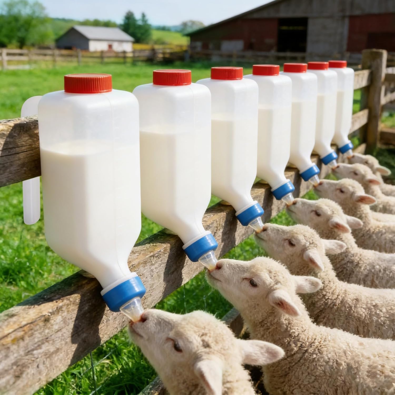 MEISO 3 Pièces Biberon d'agneau & Chèvre 500 ML, Bouteille d'alimentation d'agneau, Système de Boisson Suspendue, Seau à Lait en Bouteille pour Allaitement d'Agneaux & Bébé Chèvre (500 ML)
