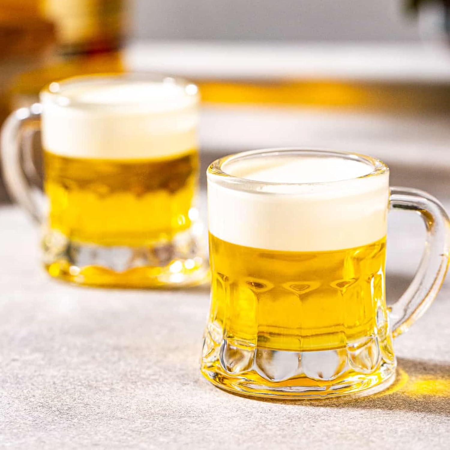 Mini Beer Mugs, Set of 24, 2 Oz with Handles, Glass Mugs for Beer, Whiskey, Tequila, Vodka