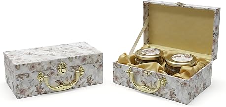 Premium Floral Print Suitcase Gift Box with 2 Empty Glass Jars | Elegant Decorative Hamper Packaging for Weddings, Dry Fruits & Gifting | Gold Handle & Lock | Best Gift (1)