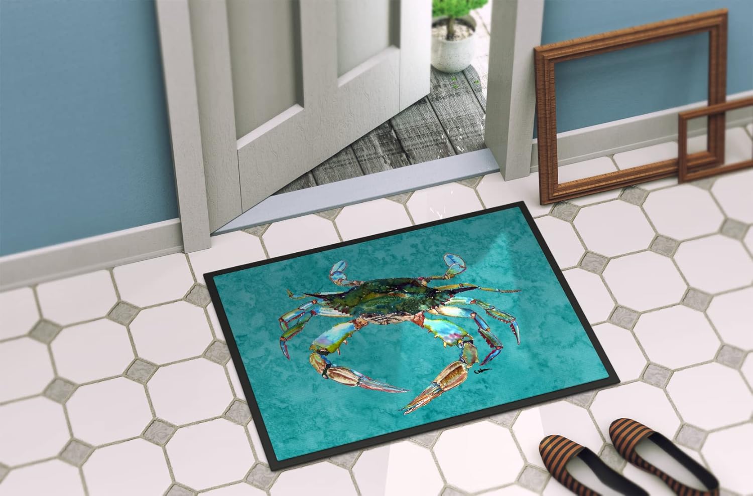 Caroline's Treasures 8657MAT Crab Doormat 18x27 Front Door Mat Indoor Outdoor Rugs for Entryway, Non Slip Washable Low Pile, 18H X 27W