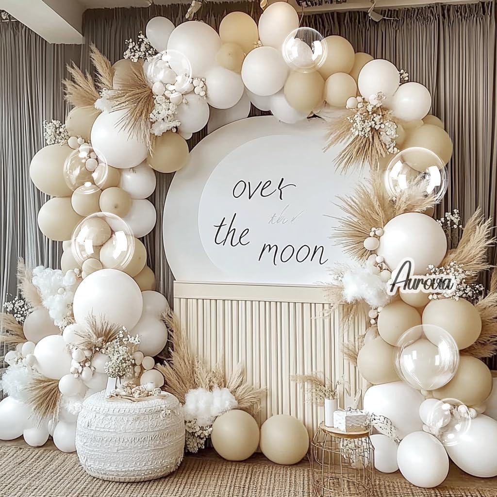 Pastel White Cream Double Stuffed Balloon Garland Different Sizes 18In 12In 5In Pastel Balloon Arch Kit For Baby Shower Wedding Gender Reveal Birthday Party Decorations