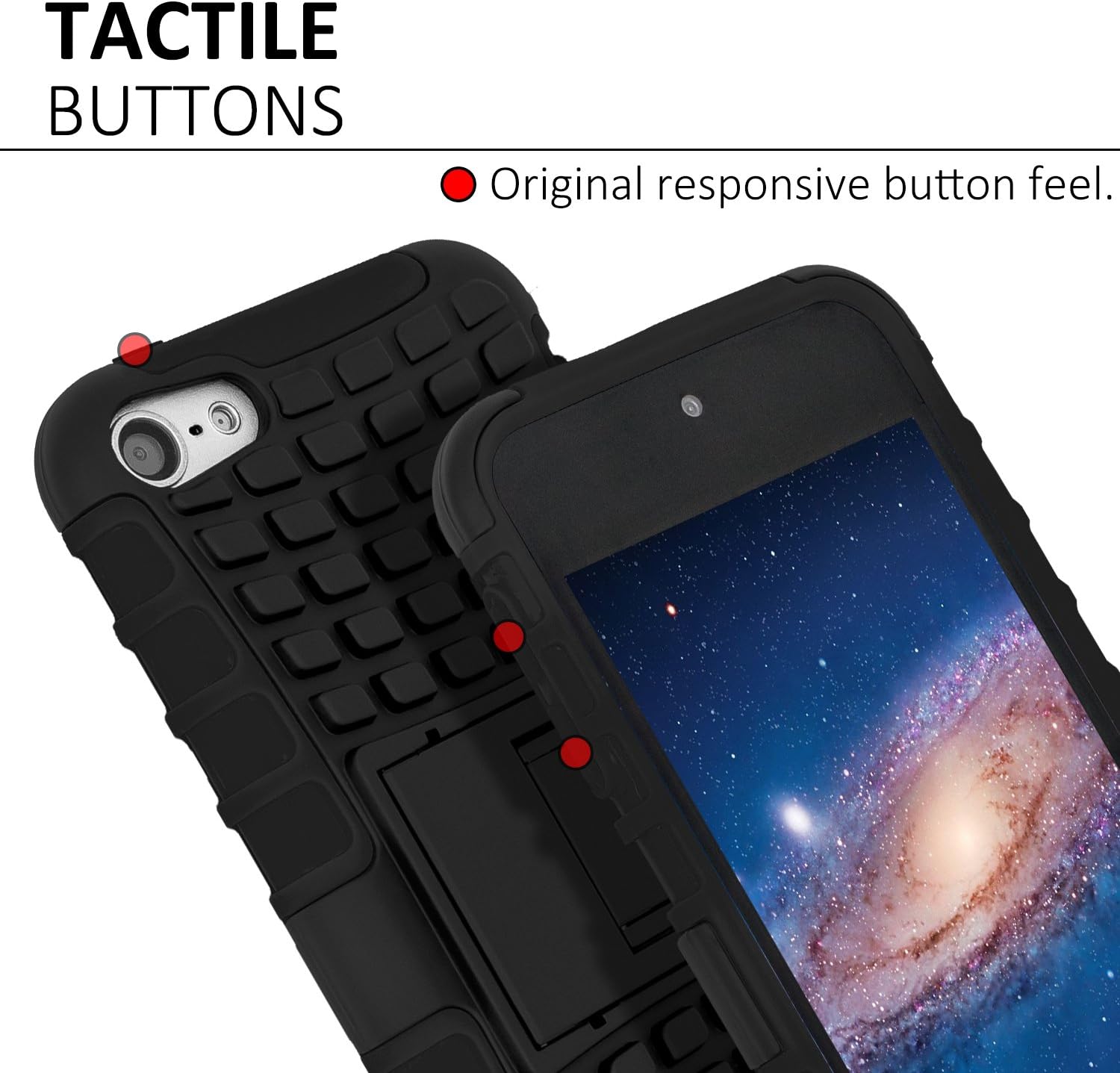 iPod Touch 7 Case,iPod Touch 6 Case,iPod Touch 5 Case, SLMY(TM) Heavy Duty Dual Layer Shockproof Hybrid Rugged Cover Case with Built-in Kickstand for Apple iPod Touch 5 / 6 / 7 Black