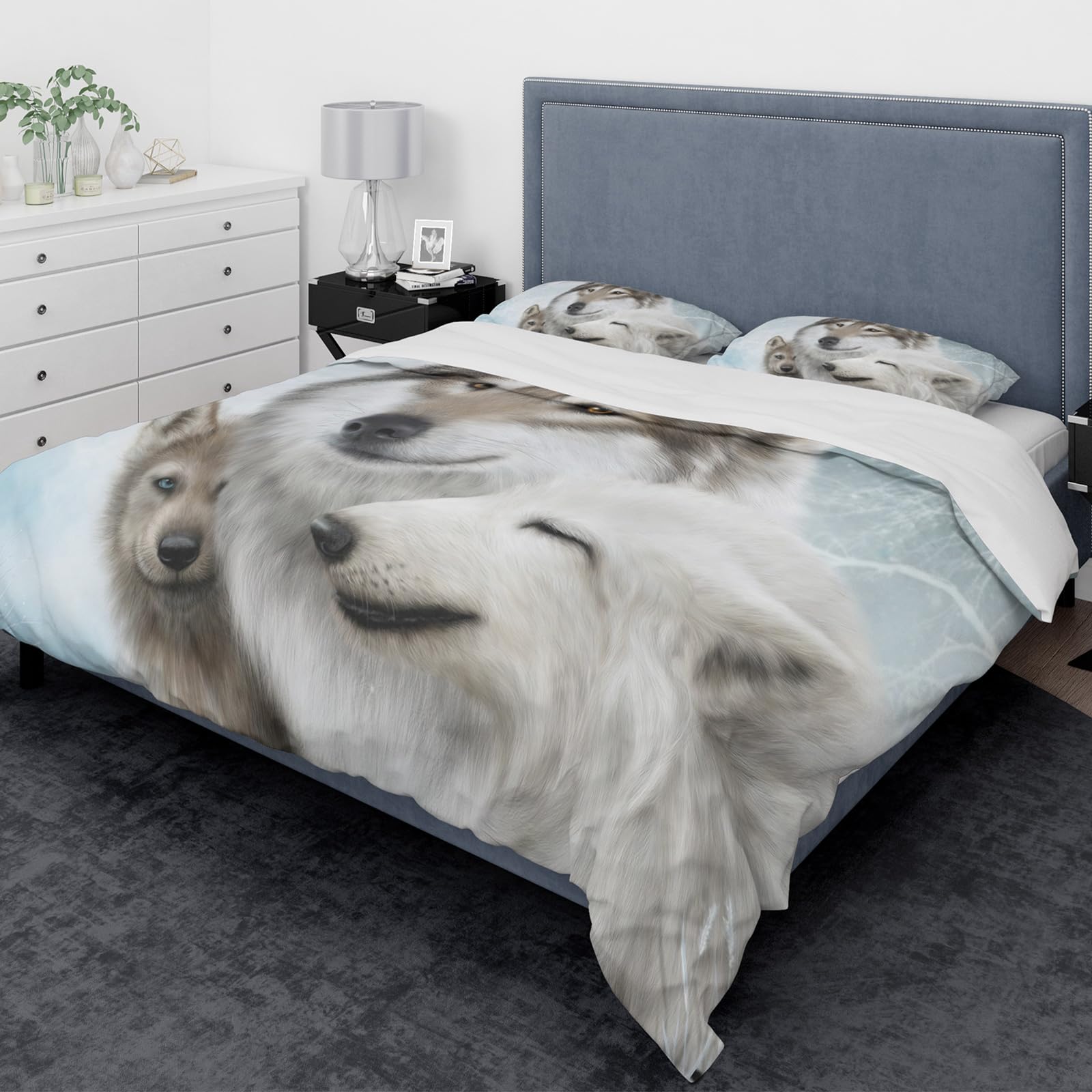 TULTOAP Biancheria da letto, 135 x 200 cm, copripiumino 3D con animali e lupi, copripiumino con federa per cuscino, per camera da letto dei bambini e delle ragazze, motivo