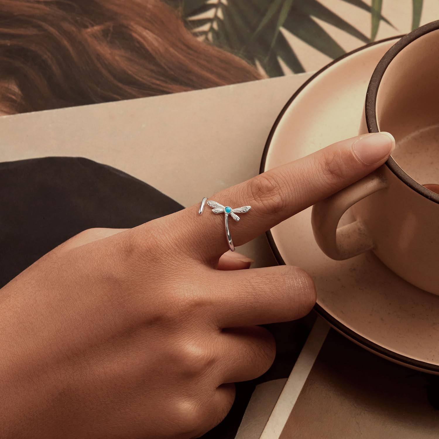 Shysnow Sterling Silver 925 Four Leaf Clover Ring St Patricks Day Gifts Bee Dragonfly Butterfly Animal Open Adjustable Ring Flower Jewelry for Women - Image 3