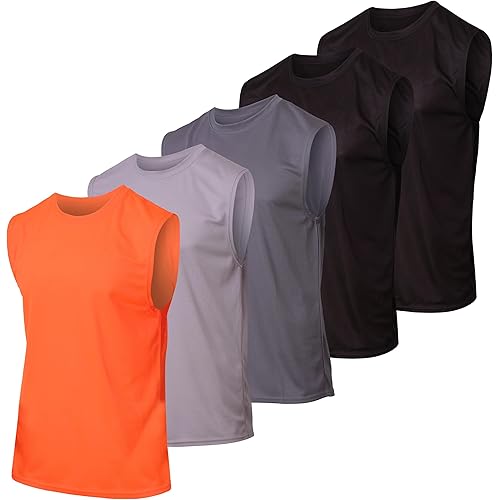 Real Essentials 5 Pack: Men's Mesh Active Athletic Tech Tank Top - Workout & Training Activewear (Available in Big & Tall)