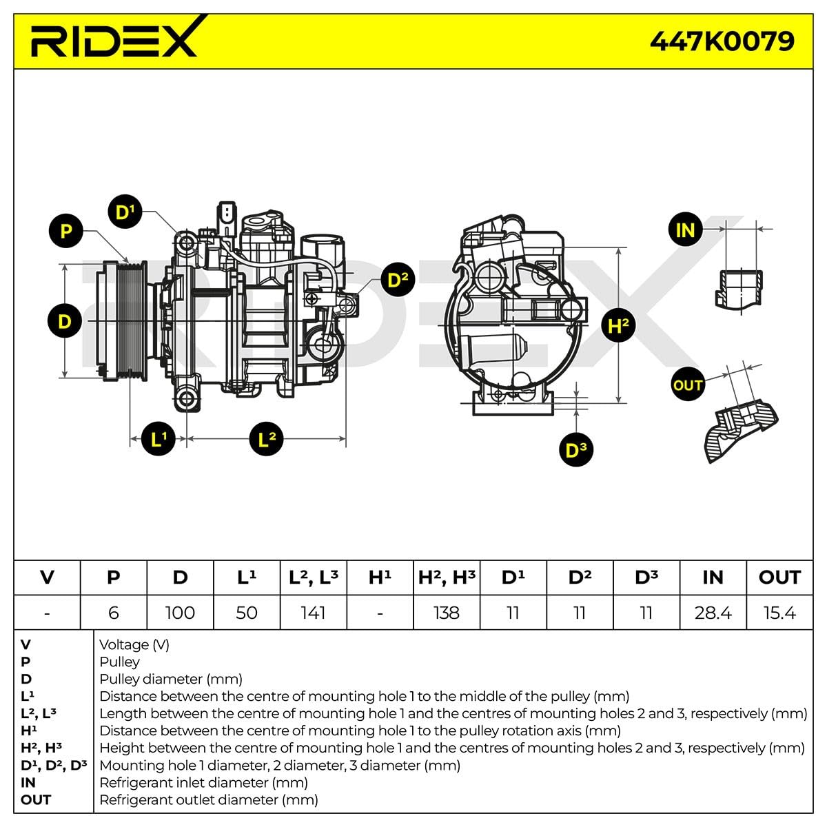 RIDEX 447K0079 Compresor aire acondicionado con aceite de compresor PAG sin acoplamiento magnético sin diodo Compatible con AUDI A4 B8 Avant 8K5