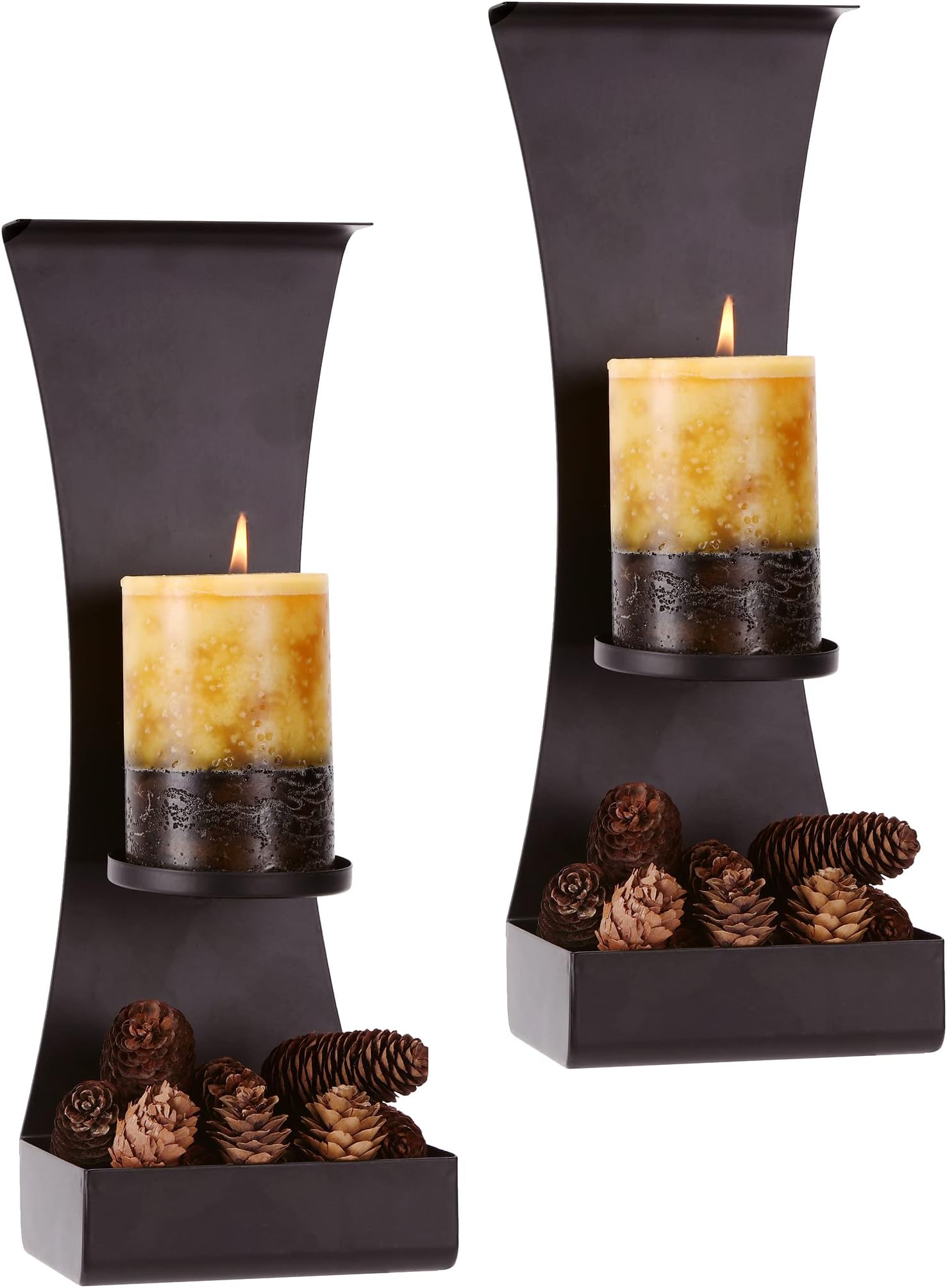 Metal Wall Candle Sconces Wall Decor Set of 2 - Wall Candle Holders Decorative Set of 2 - Metal Wall Decorations For Living Room - Black Metal Wall Sconces Set of Two Candle Holders
