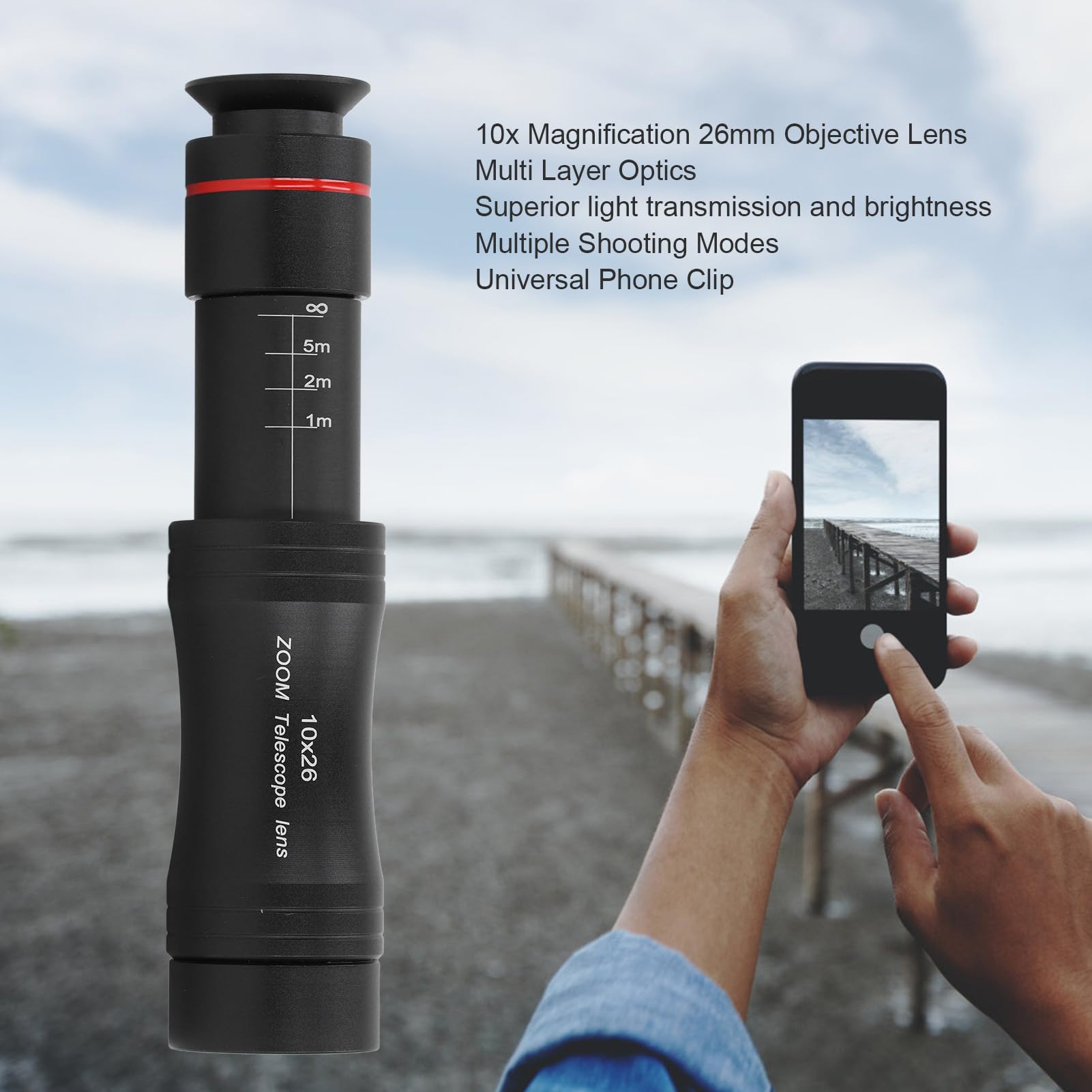 10X Telephoto Phone Lens, HD Monocular Telescope for Smartphone with Phone Clip, for Bird Watching Concerts Hiking Traveling