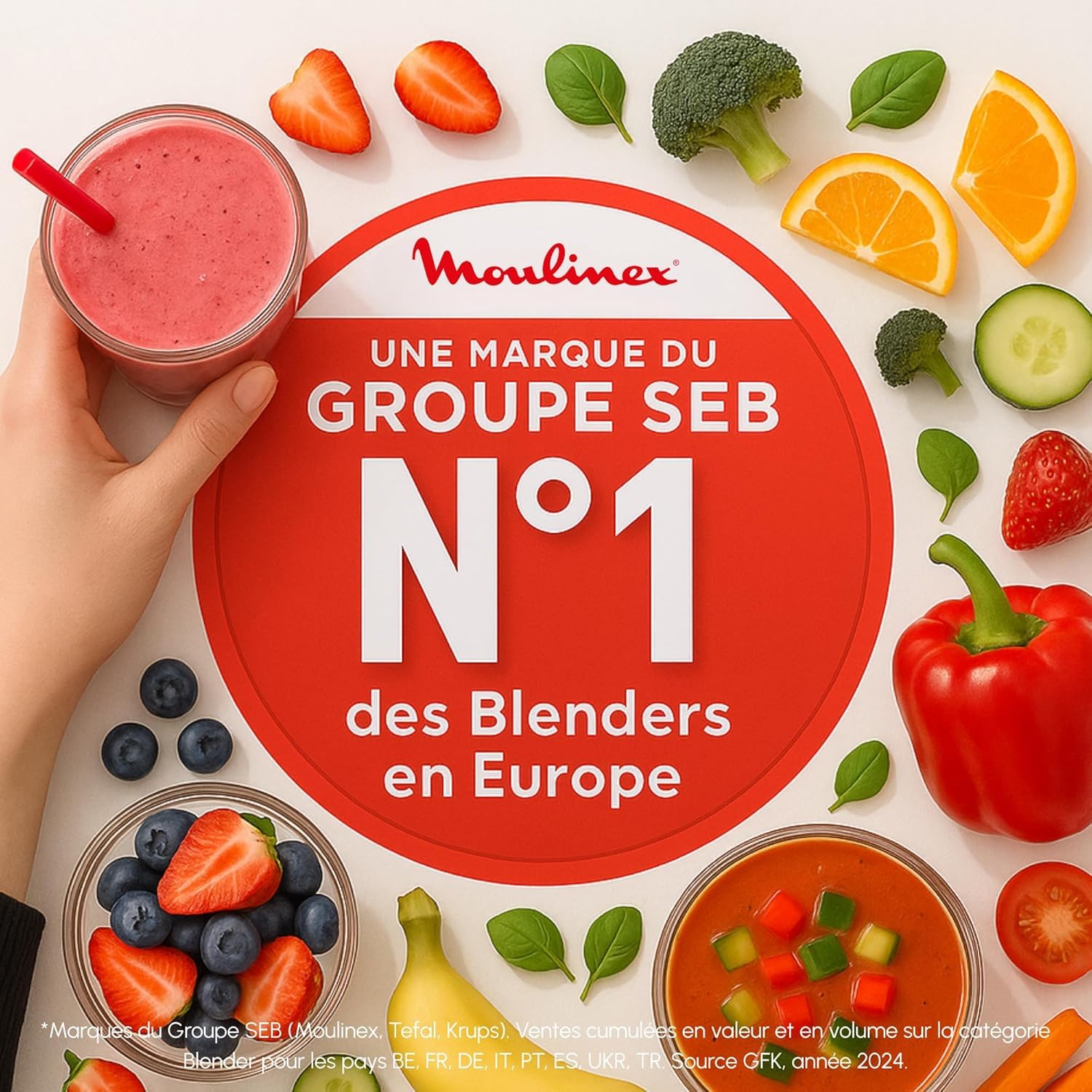 Moulinex Blend Up LM19H4F0 wydajny blender 1000 W, 8 programów automatycznych, kruszarka do lodu,
