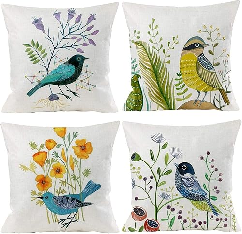 Juego de 4 fundas para cojín decorativo para sofá, 18x18 pulgadas, diseño de campanas, calcetines, árbol de navidad, de lino de algodón, paquete de