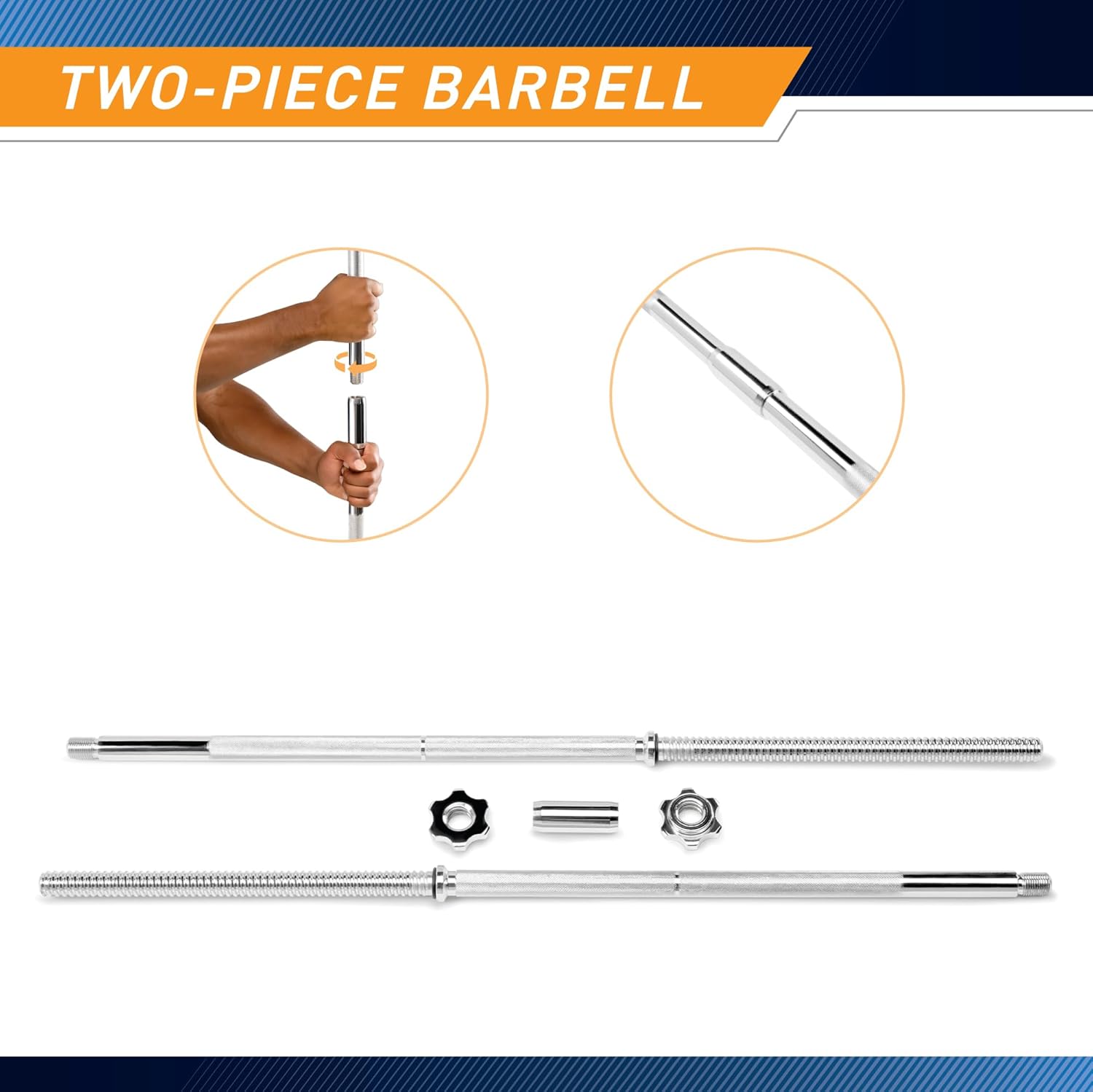 Marcy 6 ft. Two-Piece Standard Weight Bar with Threaded Spin Lock Collars for 1-inch Weight Plates Free Weights Accessory for Home Gym TRB-72.2