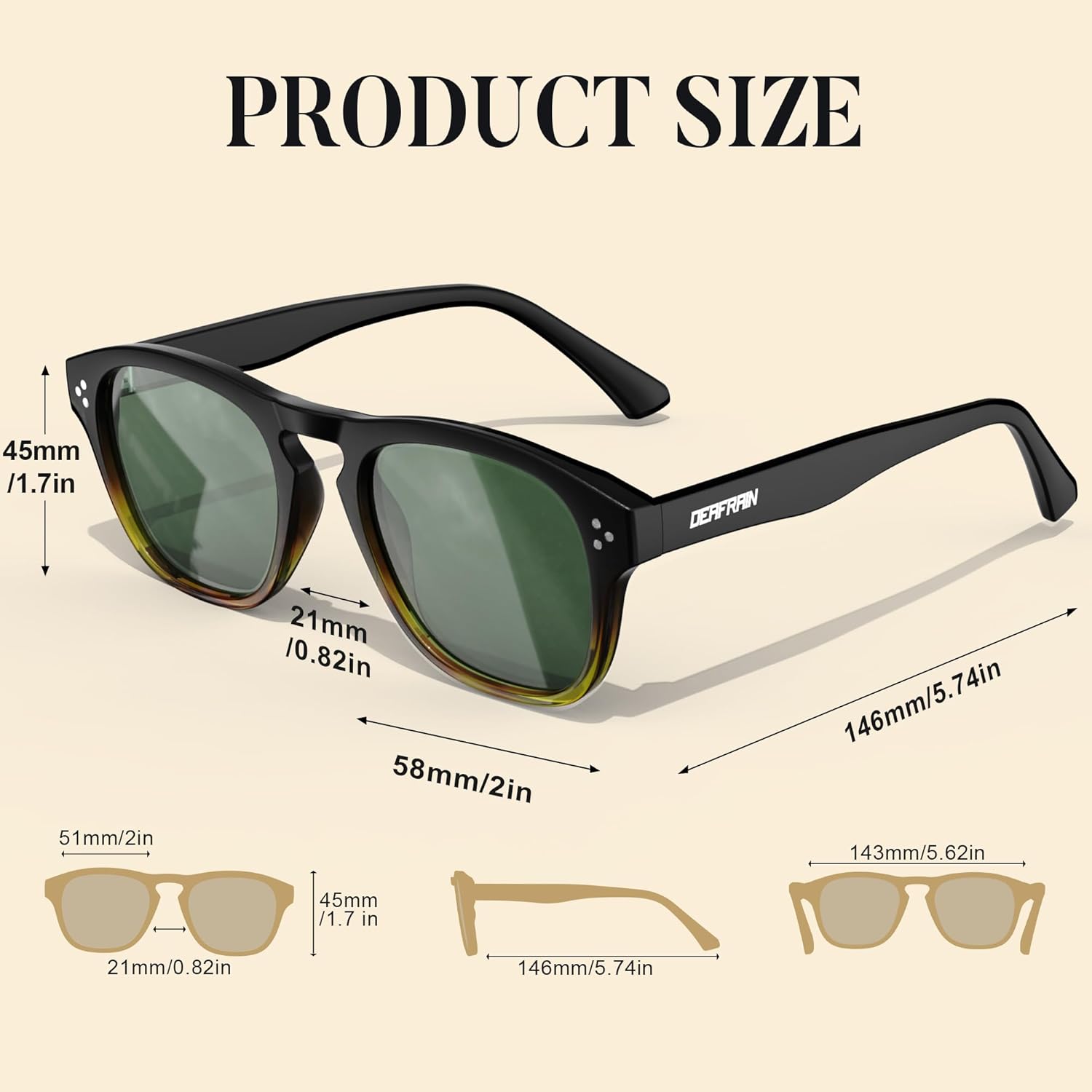 Polarized Sunglasses for Men Women Classic Trendy Retro Acetate Frame Driving Sun Glasses UV400 Protection Round Shades