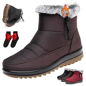 Womens Waterproof Orthopedic Warm Boots with Side Zipper Fur Lined Warm Outdoor Ankle Short Boots Comfortable Slip On