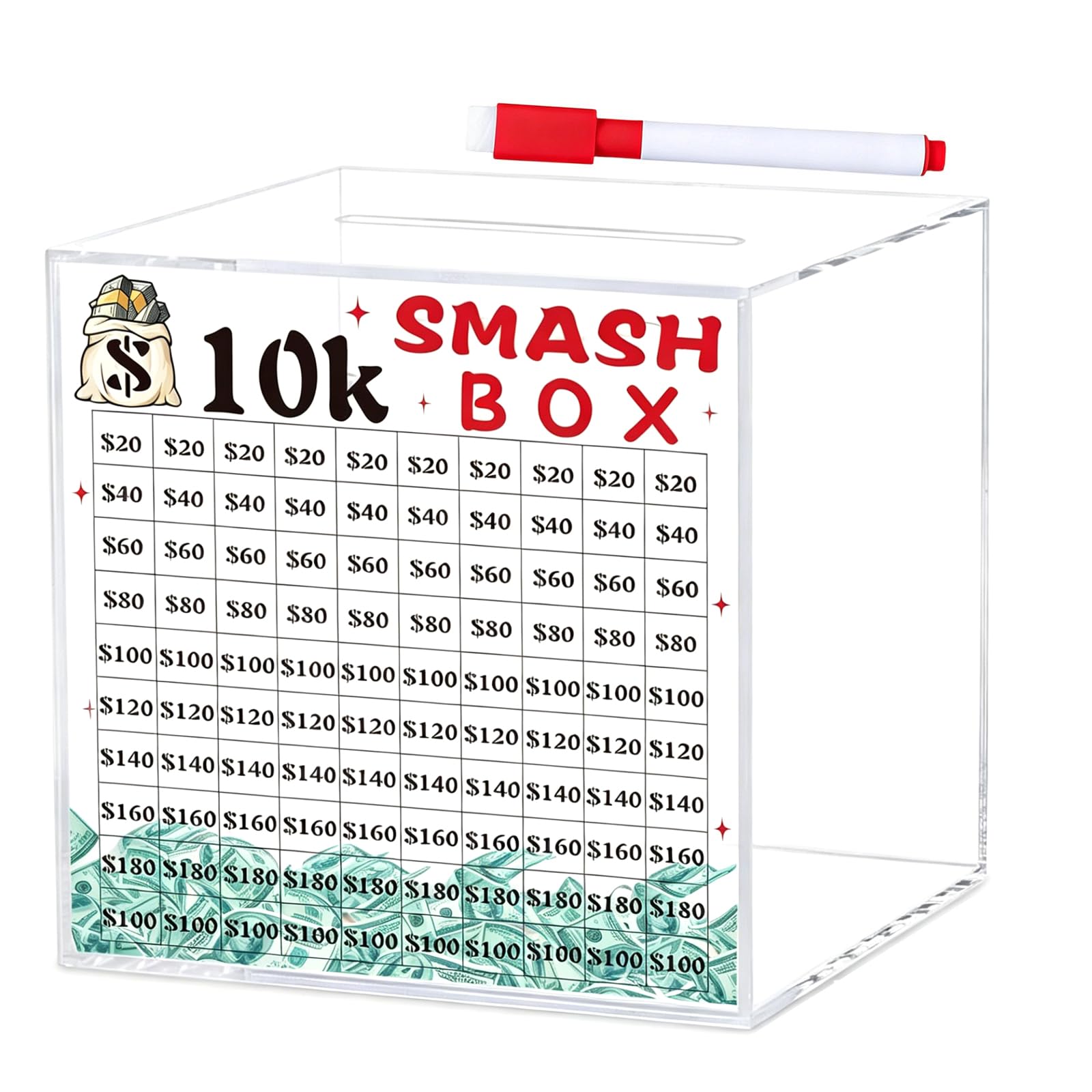 carotoe 10K / 20K Smash Box, Clear Acrylic Unbreakables Piggy Banks, Money Saving Challenge Box for Cash Coin, Must Break to Open Clear Acrylic Unbreakables Piggy Banks