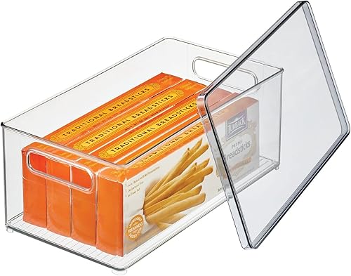 Miniatura 7 de mDesign Caja de almacenamiento de plástico con tapa asas integradas organización para frutas aperitivos o alimentos en despensa de cocina armario o