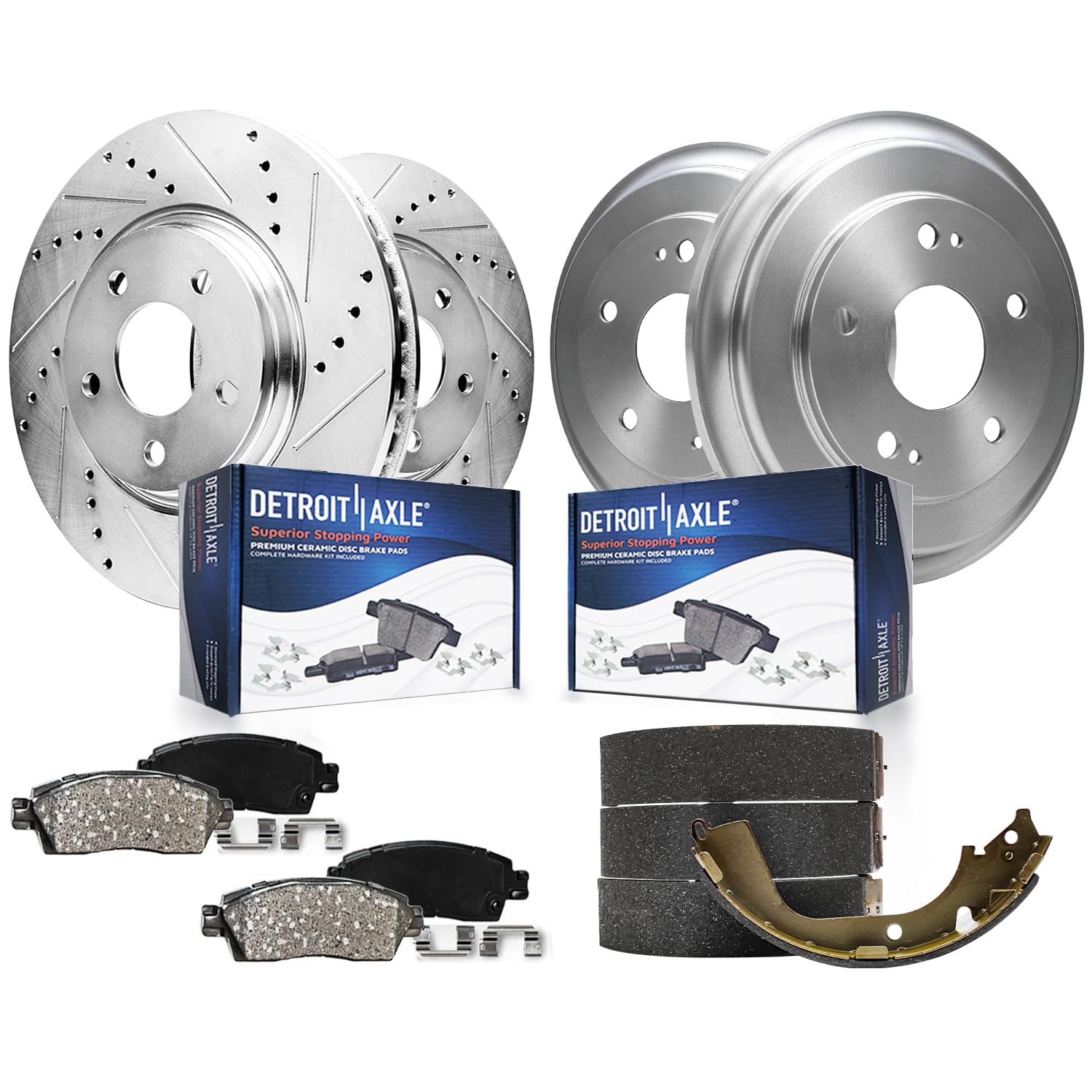 Detroit Axle - Brake Kit for 2006-2011 Honda Civic Front Drilled and Slotted Disc Brake Rotors Brakes Pads Rear Brake Drums Brake Shoes 2007 2008 2009