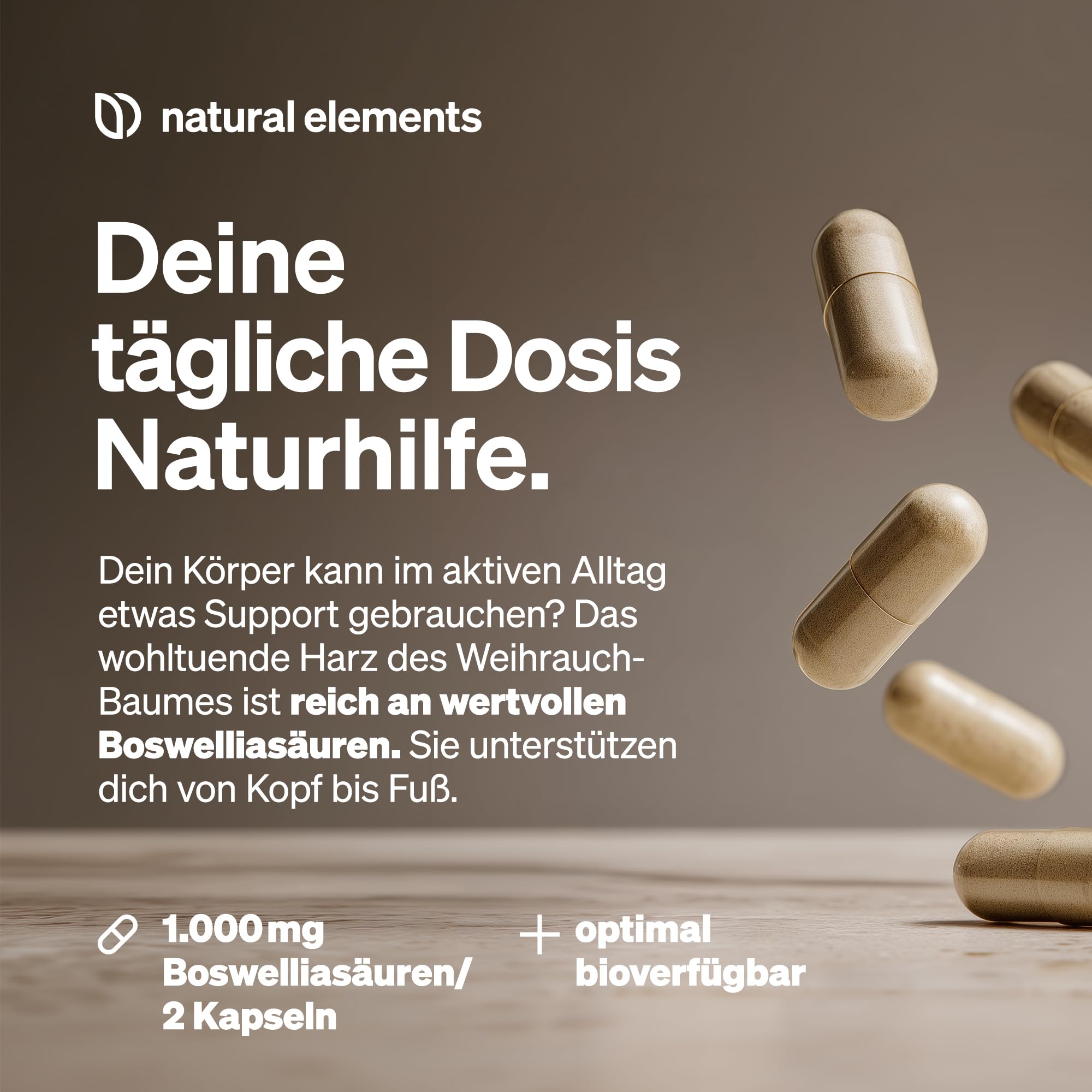 natural elements Weihrauch Kapseln – 1176mg Extrakt aus Weihrauch/Tag – 85% Boswelliasäuren – hochdosiert & vegan – Vorrat für 5 Monate – in Deutschland entwickelt & laborgeprüft
