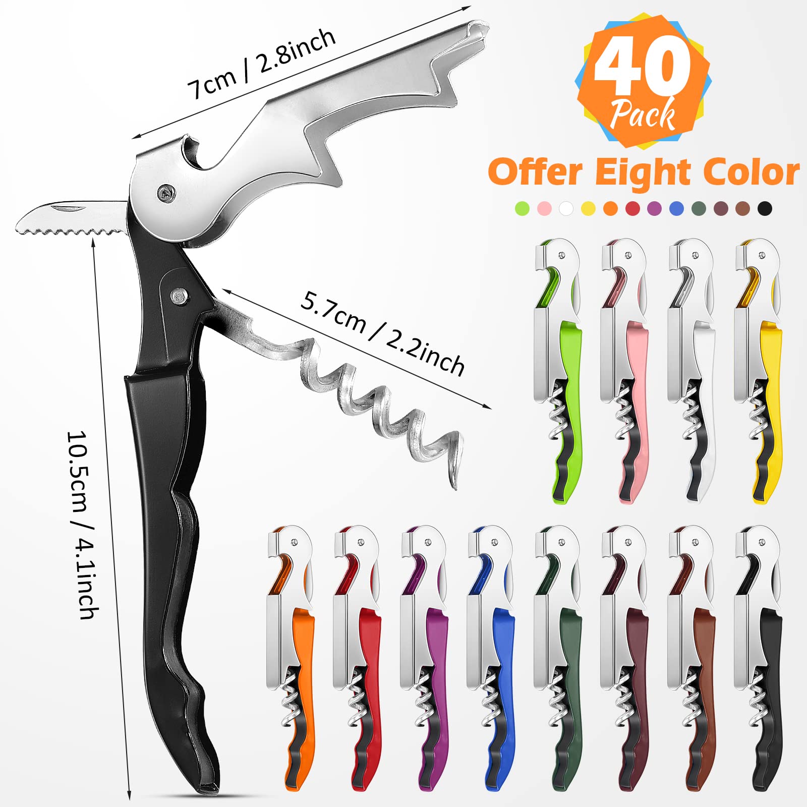 40 Pieces Wine Key Opener Corkscrew Wine Opener Waiter Metal Bottle Opener Heavy Beer Corkscrew Serrated Foil Cutter Key for Home Restaurants Bars Waiter Bartenders(Bright Colors)