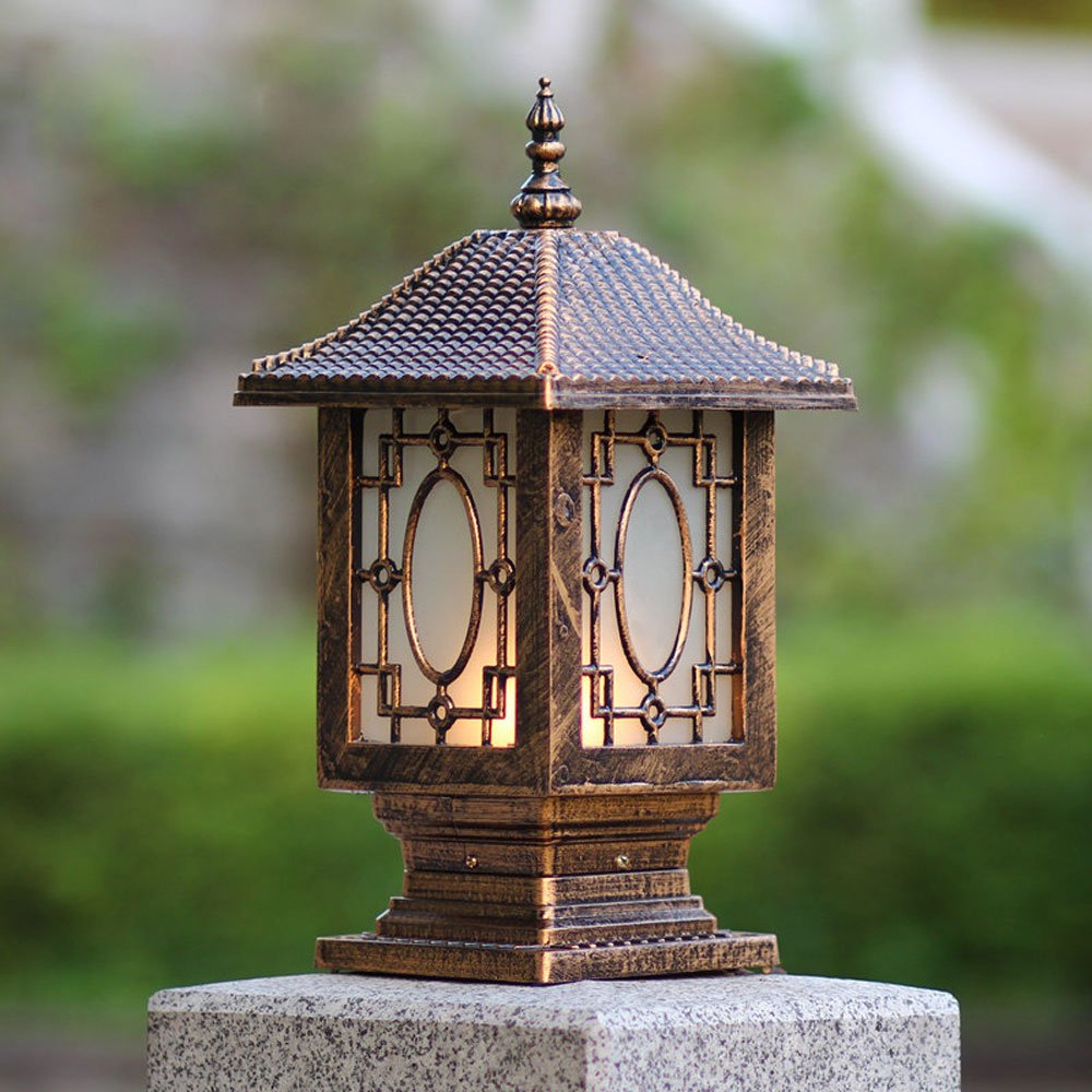 HJZY Basde Cast Aluminum Post Pole Light Fixture Bronze Antique Post Bollard Super Bright Light Lamp Courtyard Lawn Terrace Yard Column Lantern