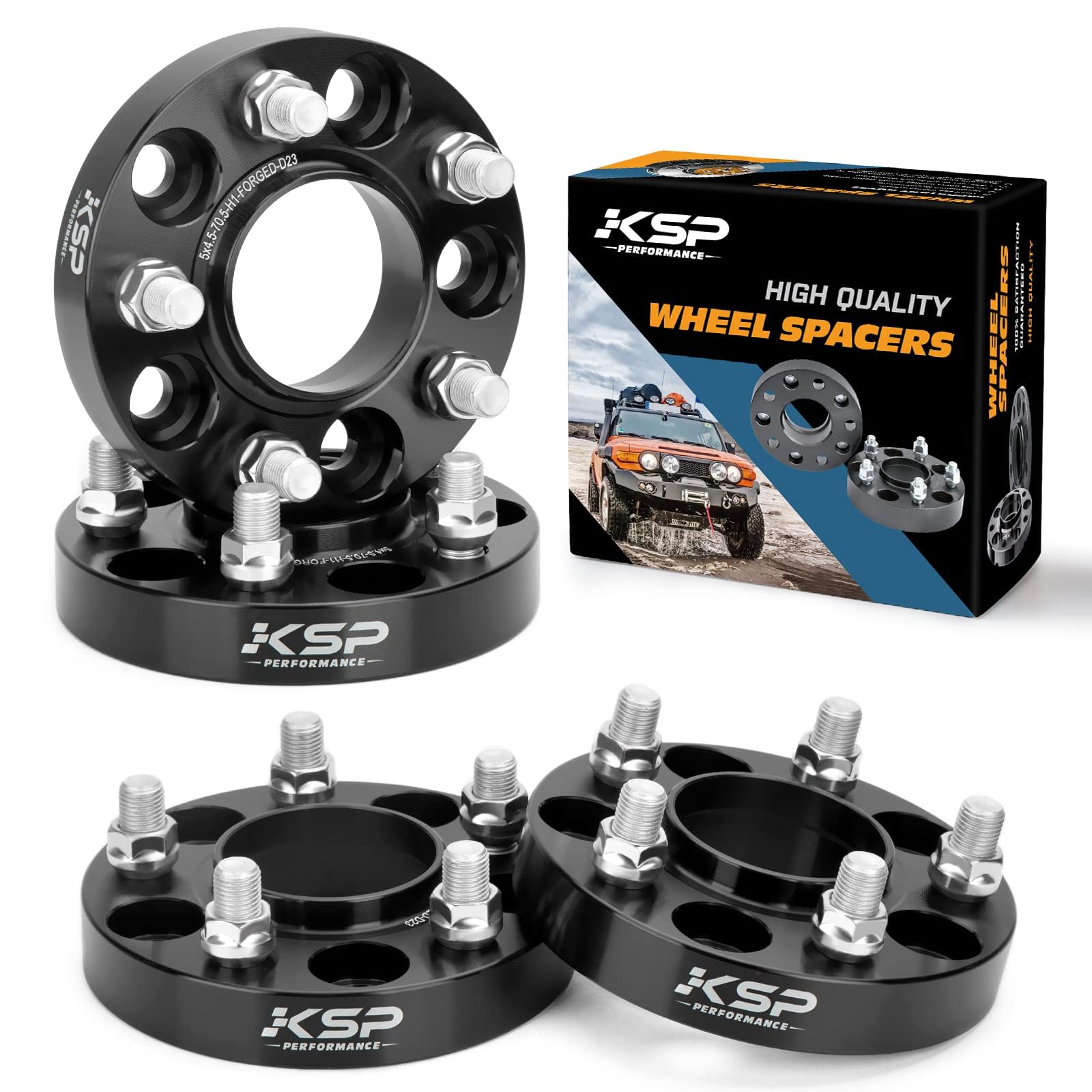 KSP 5X4.5 Wheel Spacers for Mustang Explorer, 1 inch 5x114.3mm Tire Spacers Adapters 25mm Thick 70.5mm Hub Bore with M14x1.5 Thread Pitch Fit for 2015-2024 Mustang GT500 GT350 Mach 1 Black 4PCS