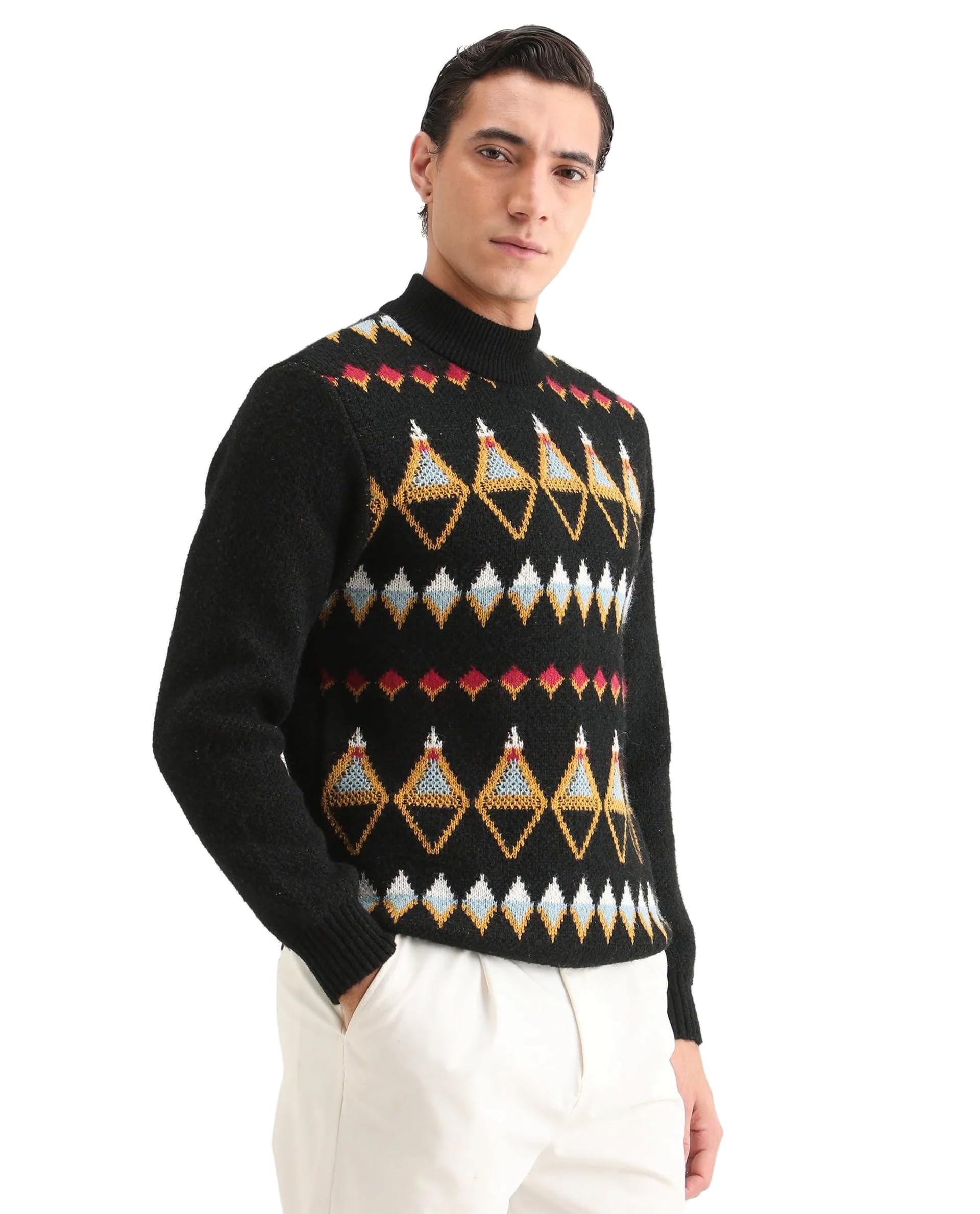 rare rabbit Men's Gaze Regular Geometric Polyester Crew Neck Sweater-picture-42