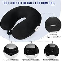 Vista 5 de SAIREIDER Almohadas de cuello para viaje, 100% espuma viscoelástica, almohadas de viaje ajustables con bolsa de almacenamiento, máscara de dormir