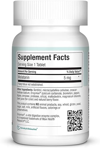 Miniatura 2 de Maxi Health Mel-O-Chew Mel-O-Chew Melatonina masticable Kosher extra fuerte, sabor a bayas (100 tabletas)