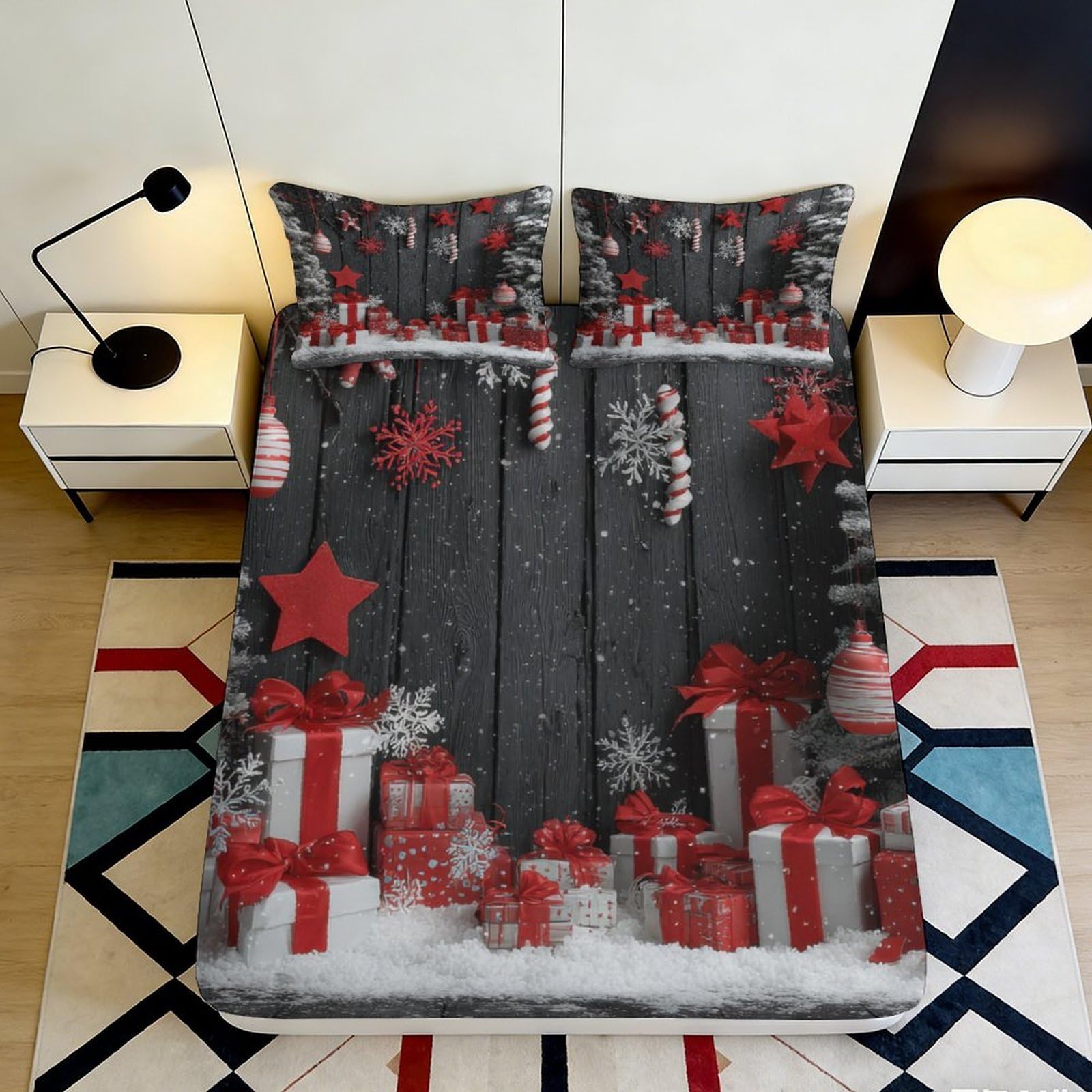 3D Printed Fitted Sheet Microfiber Soft Breathable Snowflake Bed Cover for Bedroom Dormitory Guest Room Protection Decoration 140x200x25cm