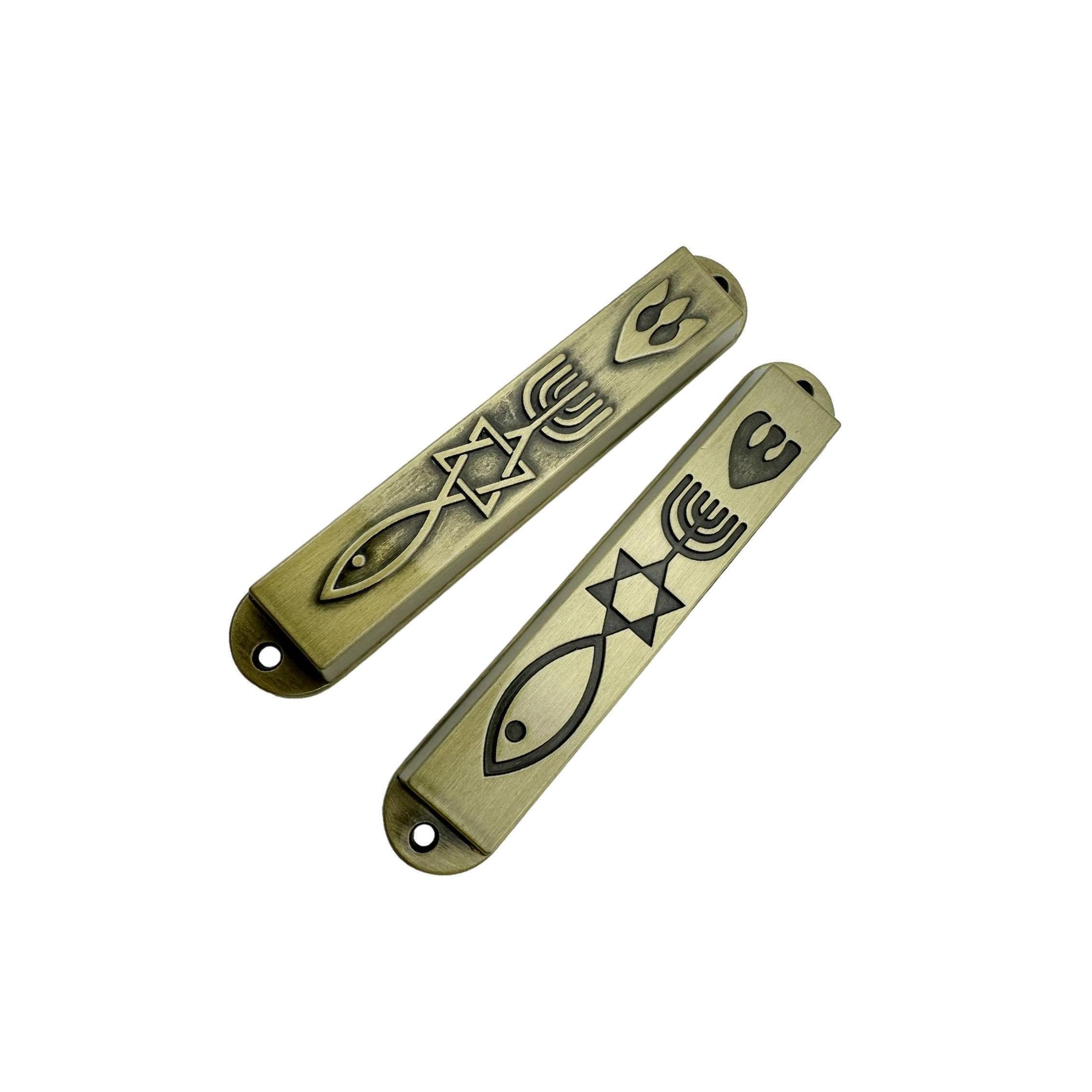 TWISAXC Door Mezuzahs Metal Mezuzah Plaque Crafts Retro Holiday Exquisite Decoration Modern Blessing Housewarming Gifts Ornament Housewarming Gifts Holiday, bronze, 88mm