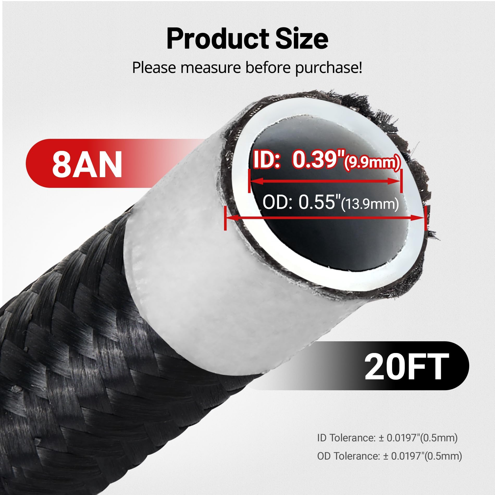 EVIL ENERGY 8AN PTFE-Kraftstoffleitungs-Set, E85 Nylon-geflochtener Benzinschlauch, 6 m (0,394 Zoll Innendurchmesser)