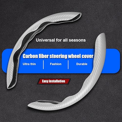 Miniatura 2 de Cubierta de volante de coche, protector de volante segmentado de cuero PU de fibra de carbono, accesorios interiores de automóvil transpirables,