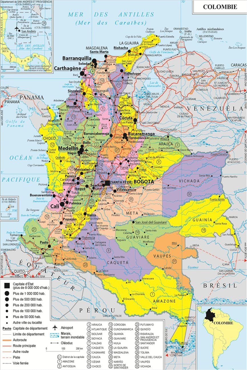 Colombia map Poster Wall Art Canvas Print Picture Home Bedroom Decor Gift Frameless and Framed (Unframed,24×32inch)