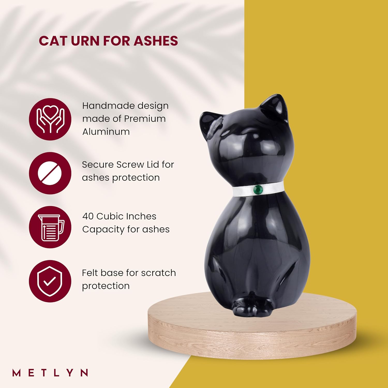 Kitty Cat Urns for Ashes - Pet Memorial Cat Urn Cat Memorial Gift, Pet Urn for Cat Ashes Keepsake Pet urns for Cats Ashes, Pet Ashes Urn, Pet Cremation Urn (Black)