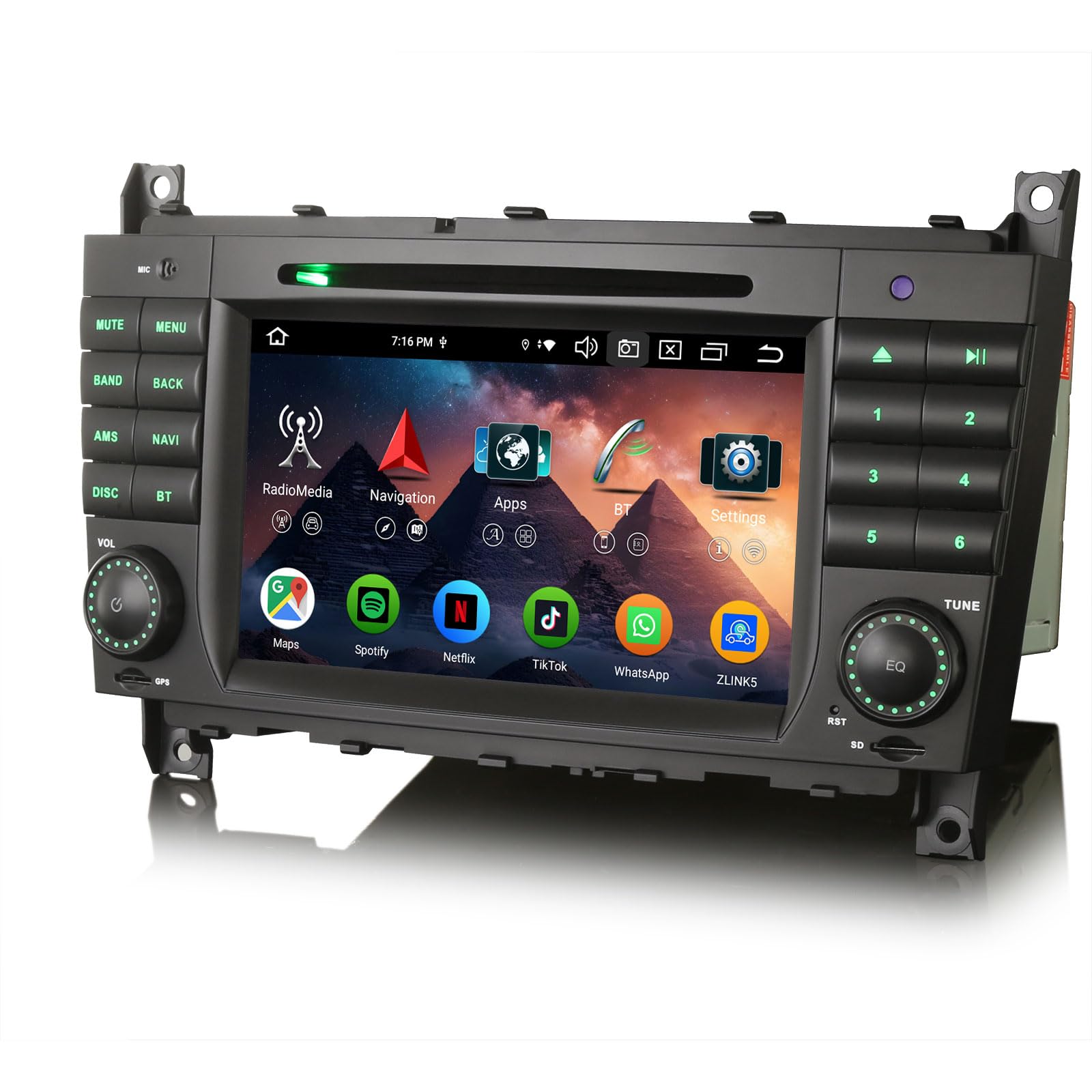 Erisin 7 Zoll 8-Kern 4GB RAM+64GB ROM Android 16 Autoradio GPS Navigation Für Mercedes Benz C Klasse W203 G Klasse W463 Kabelloses CarPlay Android Auto Bluetooth DSP WiFi CD DVD DAB+ RDS USB Canbus