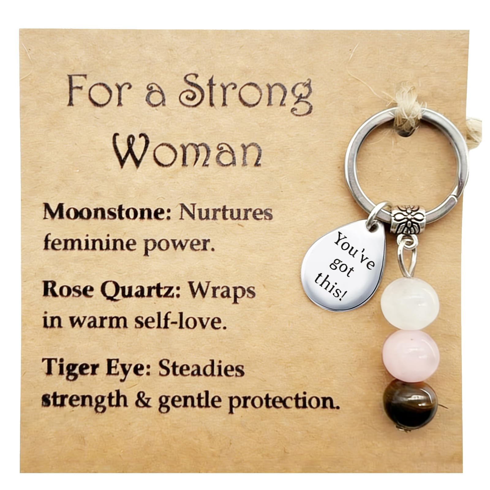 AIKOBAA Crystal Bag Charms Keychain for Women, Natural Stone Good Luck Protection Keychain, Strong Women Motivational Divorce Gift, Inspirational Cute Keychains, Llaveros Para Mujer (Brown 2)
