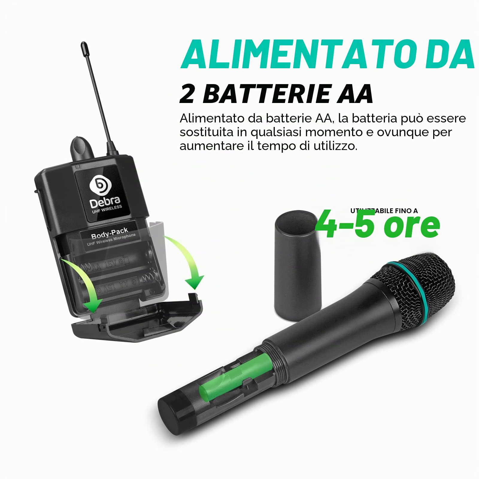 D Debra Audio AU800 Pro Sistema microfonico wireless UHF a 8 canali con microfoni palmari cordless, ricevitore in metallo, ideale per il karaoke e le feste in chiesa