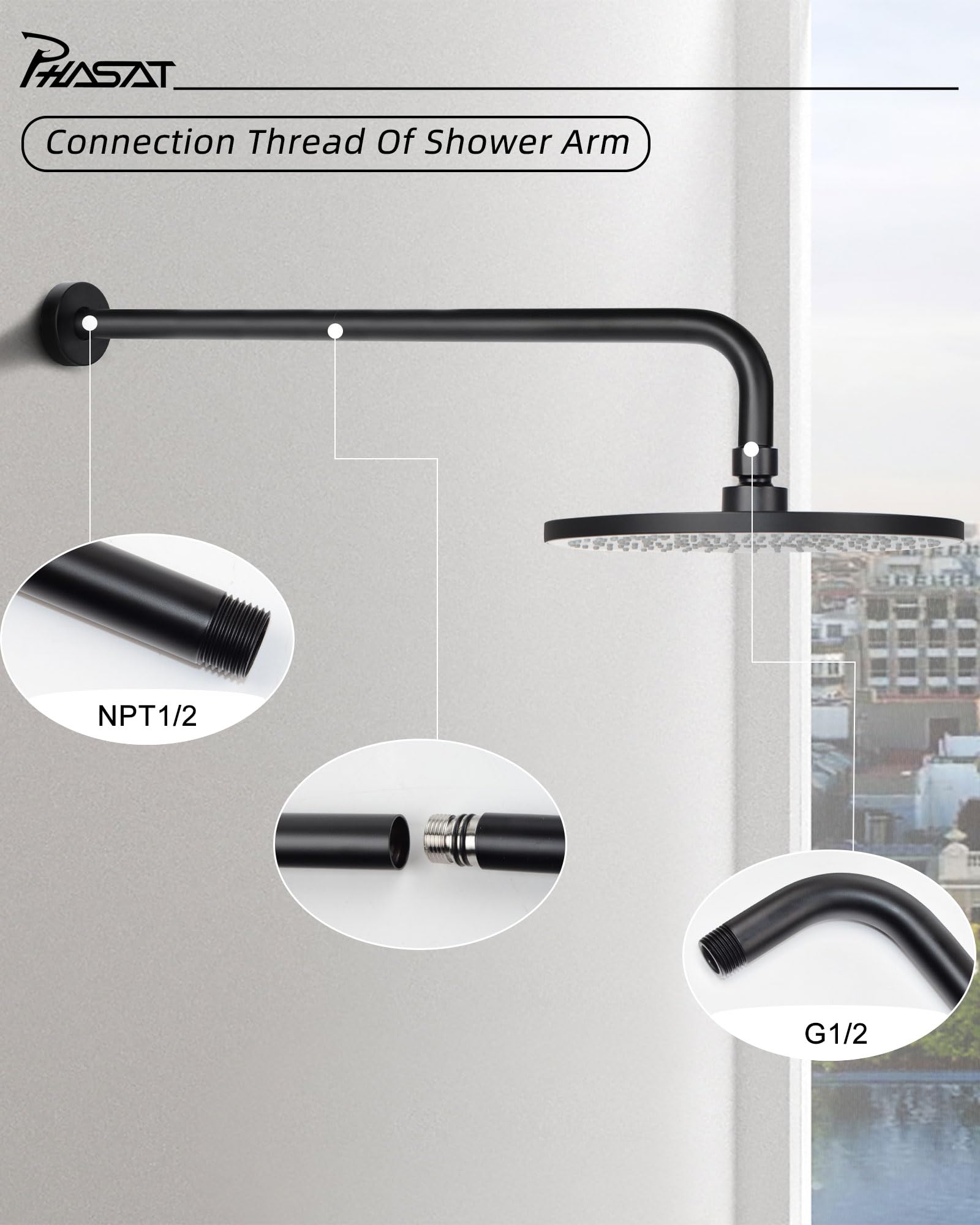 Long Shower Arm PHASAT S Shaped Shower Ar, High Rise Shower Ar With ...